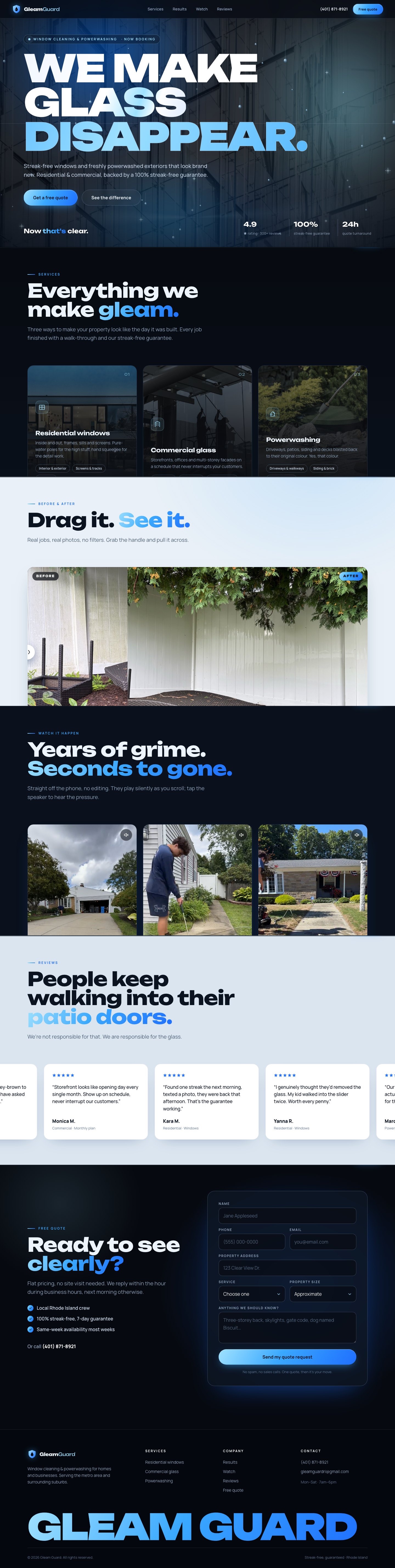 The Gleam Guard homepage, built by Redline